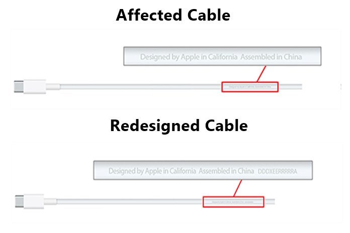 Difference between USB-C Charge Cable (Affected and Redesigned)
