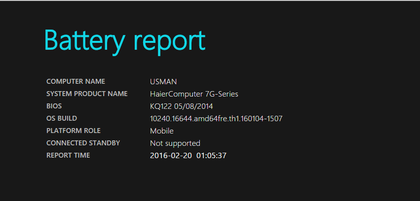 Generate Battery Report in Windows 10