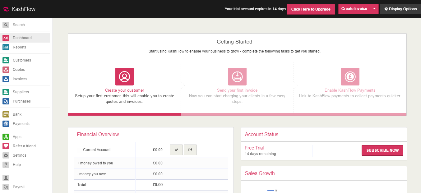 Demo of Kashflow Dashboard