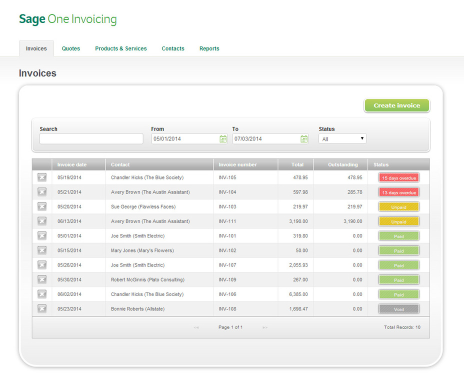 Demo of Sage One Dashboard