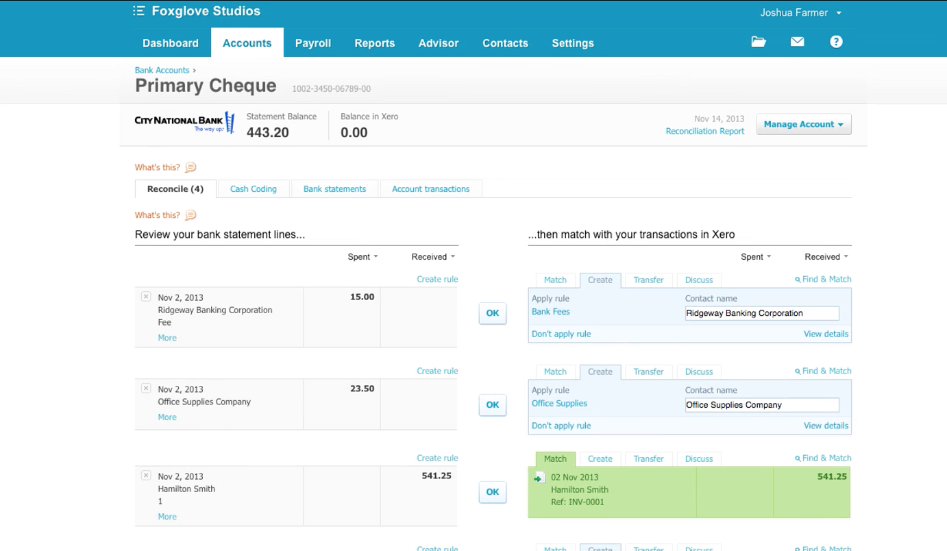 Demo of Xero Dashboard