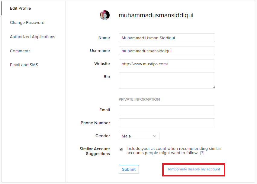 Disable Instagram Account